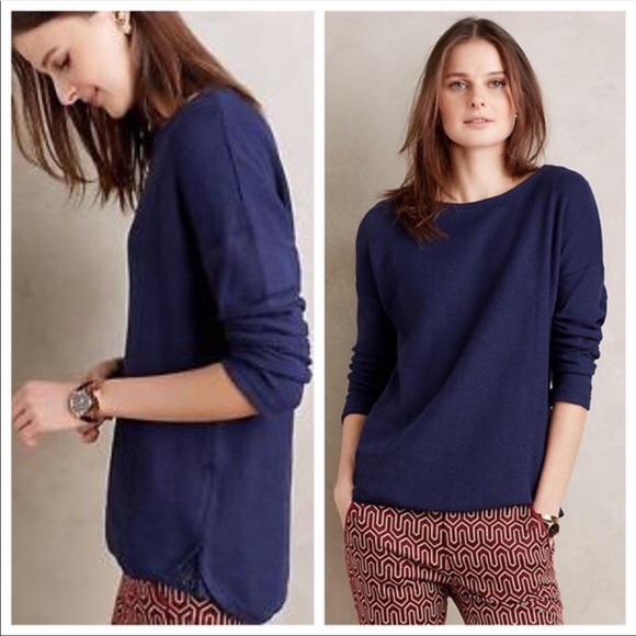 Anthropologie Sweaters - Anthropologie Postmark Navy Stockinette Drop Sleeve Pullover Small Lace